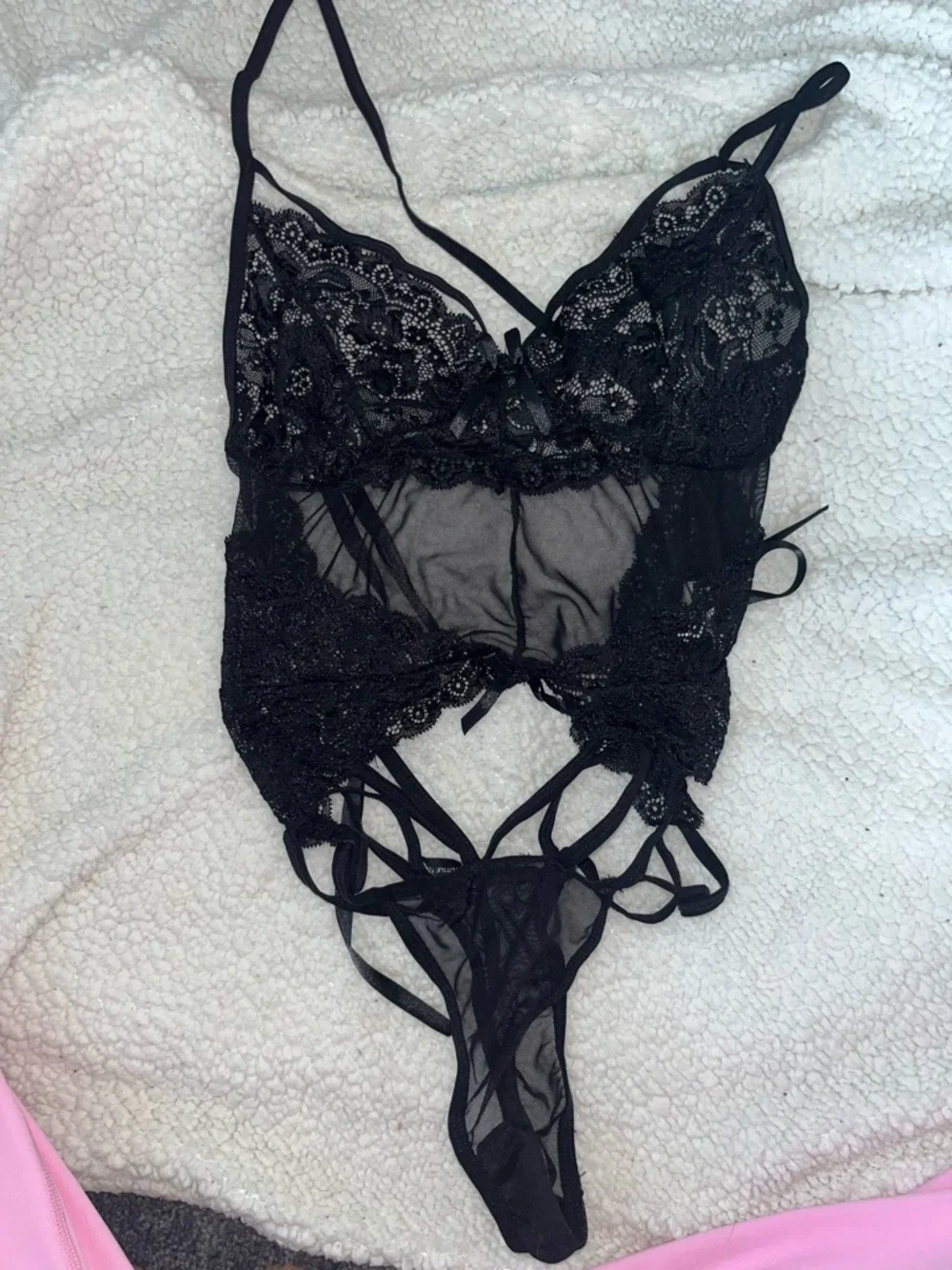 PrettyLittleThing black lace one piece size medium/6